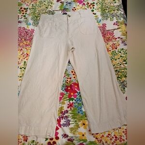 Anthropologie Maeve Collette Wide-Leg Cream Linen Blend Pants Size 34